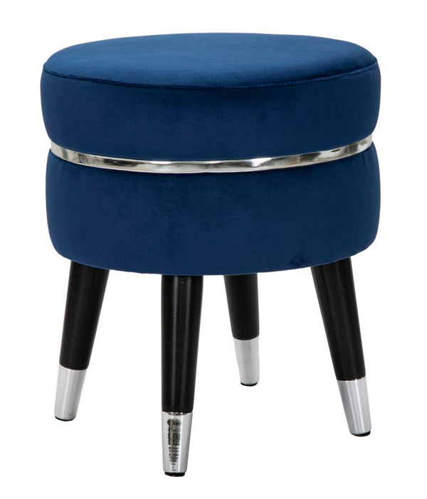 Pouf Poggiapiedi Ø35x40,5 cm in Legno e Tessuto Vellutato Blu online