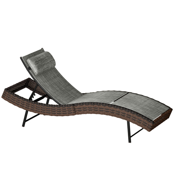 online Lettino Prendisole da Giardino 60x198x44 cm Forma S con Cuscino a 5 Posizioni in Rattan Marrone