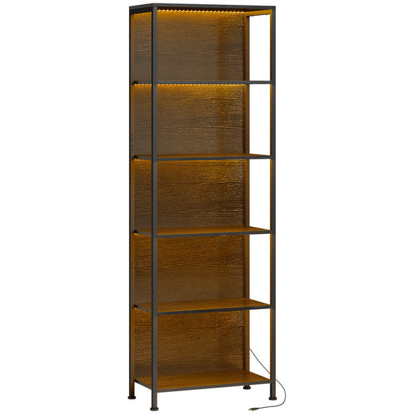 Libreria Scaffale in Stile Industriale 60x30x179 cm a 5 Ripiani con Illuminazione LED, in Metallo e Legno Nero prezzo