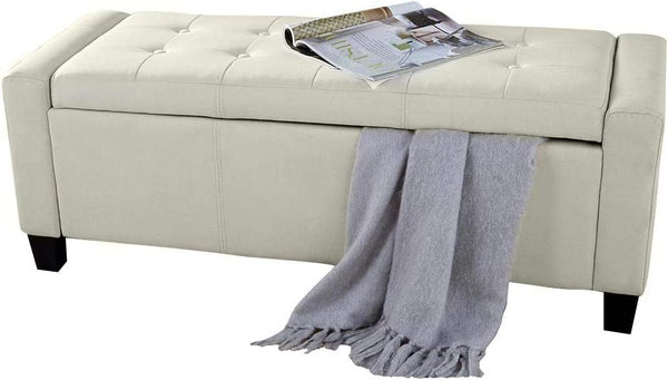 prezzo Cassapanca Pouf Contenitore Panca Fondoletto 110x40x40 cm in Legno e Eco Pelle Avorio
