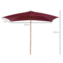 Ombrellone da Giardino 2x3 m Palo Ø38 mm in Legno e Poliestere Bordeaux