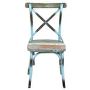 Sedia in Metallo e Legno Azzurro Antico