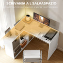 Scrivania Angolare Moderna 110x100x75 cm con Scaffale e Cassetto in Tessuto Bianco      