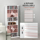 Scaffale Porta CD 58x24x124,5 cm con 6 Ripiani Regolabili Capacità di 360 CD/185 DVD Bianco      