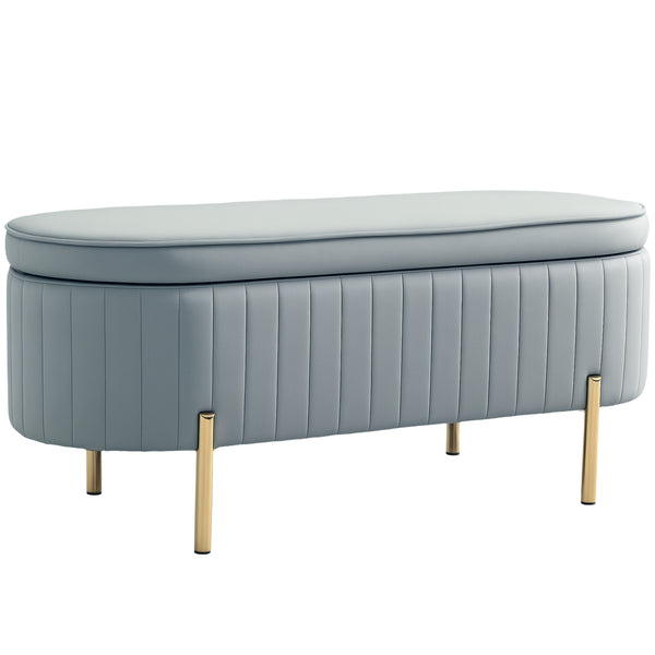 online Panca Contenitore Ovale 108x44x43,5 cm con Coperchio Sollevabile in Tessuto Vellutato Grigio