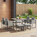 Set da Giardino 9 Pezzi Tavolo da Pranzo 4 Sedie e 4 Sgabelli Grigio    