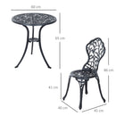 Set 3 Pezzi da Giardino con 2 Sedie da Esterno e Tavolo Rotondo in Alluminio Nero      