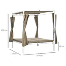 Lettino a Baldacchino da Esterno 210x149x200 cm Schienale Regolabile con Tende Cachi e Bianco