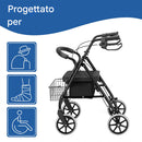 Deambulatore per Anziani Pieghevole 51,5x67 cm con Seduta Cestino e Freni in Alluminio Nero      
