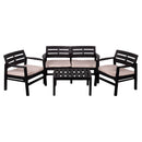 Set Salotto da Giardino 4 Posti Cuscini Avorio Struttura Nero Effetto Legno Malindi      