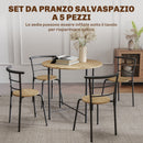 Set Tavolo da Pranzo Rotondo Stile Industriale con 4 Sedie Salvaspazio in Legno e Metallo      