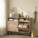 Scarpiera Salvaspazio Slim 120x29x80 cm con 2 Ante a Ribalta e Ripiani Regolabili Rimovibili per 8 Paia in MDF Noce      