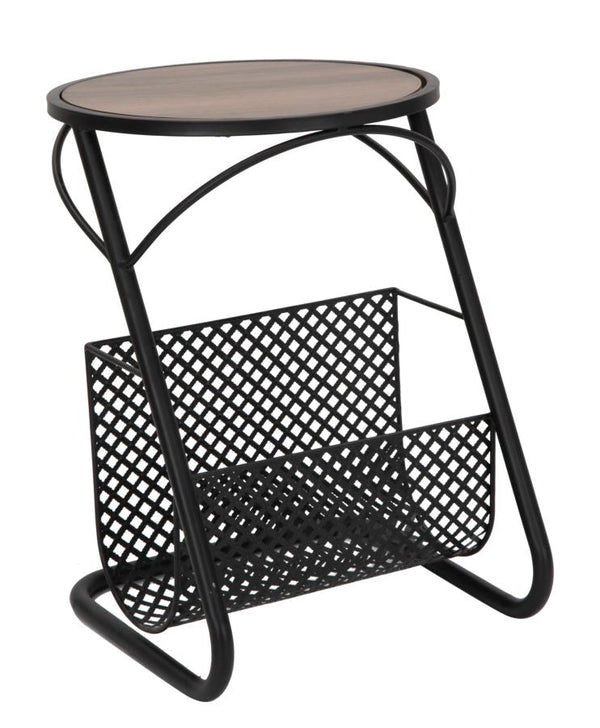 Tavolinetto Porta Giornali Ø35x50 cm in Ferro e MDF Nero e Marrone prezzo