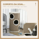 Cuccia per Gatti a 3 Livelli Ø38x70cm con Tiragraffi in Sisal e Peluche Marrone      