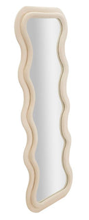 Specchio da Muro Emily Velluto Crema 60x6x160 cm in MDF e Poliestere e Specchio Crema      