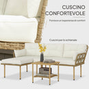 Set 3 Pezzi da Giardino con Chaise Longue Divanetto Cuscini e Tavolino in Rattan e Acciaio Bianco Crema e Legno      