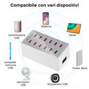 Caricabatterie Stazione di Ricarica 11,5x6 cm con 12 Porte USB 60W in ABS Bianca