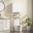 Mobile Bagno Sopra WC e Lavatrice 64x20x180 cm con Armadietto in MDF Bianco  