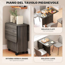 Tavolo Salvaspazio a Ribalta 120x60x76,5 cm con Armadietto e Cassetti Rivestimento in Melamina Grigio  