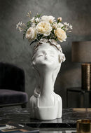 Vaso Young Lady Roses 10x14x26 cm in Porcellana Bianco e Oro      