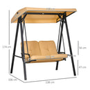 Dondolo 2 Posti in Acciaio e tessuto Teslin 138x106x174 cm con Tettuccio Regolabile e Cuscini Beige