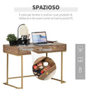 Consolle Ingresso 2 Cassetti 110x55x76 cm in Metallo e MDF Marrone e Oro