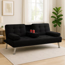 Divano Click-Clack 180x84x77 cm Convertibile in Letto 2in1 con Cuscini e Bracciolo con Portabibite in Tessuto Nero      