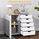 Cassettiera da Ufficio 78x40x66,5 cm Mobile Laterale con 5 Cassetti con Ruote in Melamina Bianco      
