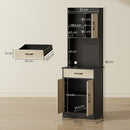 Mobile Alto Cucina Credenza Moderna 60x40x180 cm con Mensola e Foro Passacavi Rivestimento in Melamina Nero e Color Legno