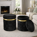 Set 2 Pouf Contenitori 38x44 cm e 31x38 cm con Design Trapuntato in Velluto Nero      