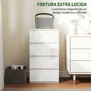 Cassettiera 40x35x74 cm 4 cassetti Salvaspazio in Legno Bianco Lucido      