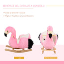 Fenicottero a Dondolo in Peluche e Legno Aspen  Rosa
