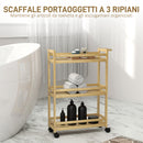 Scaffale Bagno Carrello Portaoggetti Salvaspazio 55x20x75 cm 3 Ripiani in Bambù Colore Naturale      