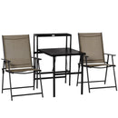 Set Tavolo con Mensola e 2 Sedie Pieghevoli da Giardino in Metallo e Textilene Marrone e Nero
