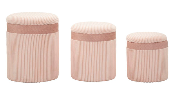 Puff con Contenitore Cortina Rosa Set 3 Pz Ø40,5x49,5 cm - Ø35x42 cm - Ø31x38 cm in MDF e Spugna e Poliestere Rosa online