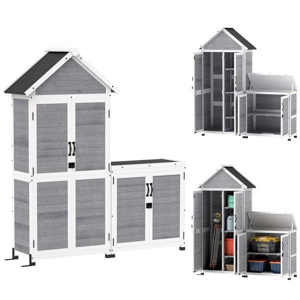 Set 2 Armadi Porta Attrezzi da Esterno Porte con Blocco in Legno di Abete Grigio Chiaro prezzo