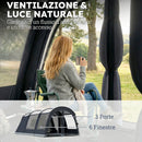 Tenda Campeggio a Tunnel per 2-4 Persone 540x320x210 cm con 2 Stanze Impermeabile 3000mm Blu Navy      
