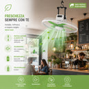 Ventilatore Ricaricabile 5 in 1 Installazione Parete Appoggio Piantana Soffitto con Telecomando Bianco e Verde      