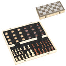 Scacchiera Pieghevole per Scacchi e Dama con Scomparti 38,5x38,5x2,8 cm in Legno e Metallo Bianco e Nero      
