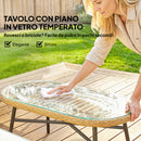 Set 4 Pezzi Salotto da Giardino con 2 Divani 2 Posti Angolari e Tavolino da Caffè in Acciaio e Rattan Legno e Crema      