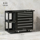 Carrello Portautensili 96x33,5x75 cm con 7 Cassetti Mensola Laterale Staccabile Ruote Capacità 120kg in Acciaio Nero      