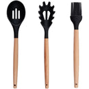 Set 12 Utensili da Cucina con Supporto in Silicone e Manico Legno Nero      