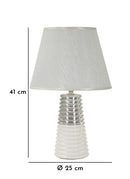 Lampada da Tavolo Candela Ø25x41 cm in Ceramica e Ferro e Tessuto Bianco e Argento      