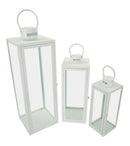 Lanterne White Set 3 Pz 22x22x66 cm - 18x18x49,5 cm - 14x14x39 cm in Ferro e Vetro Bianco      