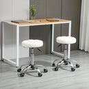 Set 2 Sgabelli Girevoli con Ruote Ø35.5x46-38 cm in Similpelle Bianco