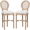 Set 2 Sgabelli da Bar con Schienale Cuscini e Poggiapiedi 48x56x118 cm in Legno e Poliestere Crema