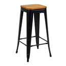 Sgabello New Bristol 42x42xh76 cm in Ferro Nero con seduta in Legno