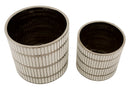 Porta Vasi Coppia Ray Ø22,5x24 cm - Ø18x19 cm in Ceramica Bianco e Argento      