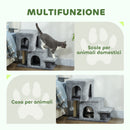 Scaletta per Gatti a 4 Gradini 60x34x77cm con 2 Casette e Tiragraffi Grigio      