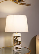Lampada da Tavolo Florida Ø30x43,5 cm in Ceramica e Ferro e Tessuto Bianco e Oro      